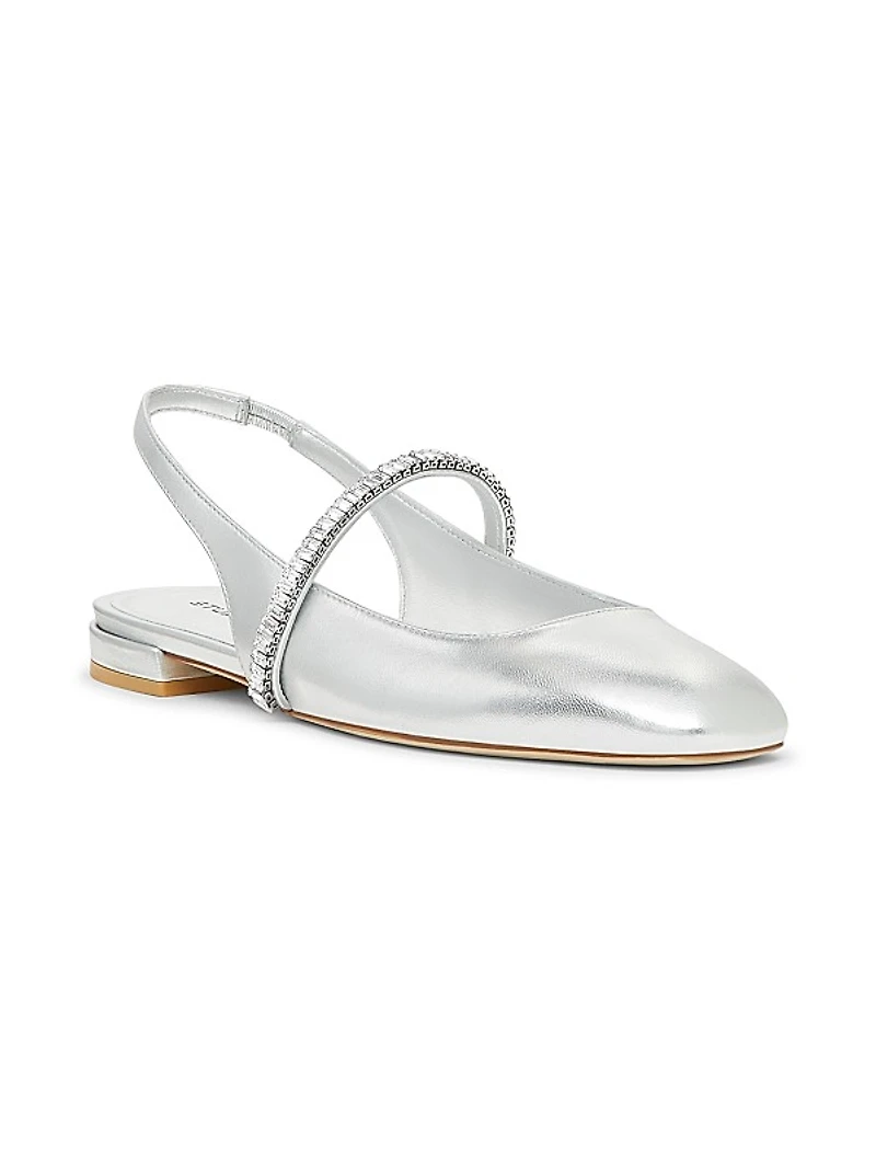 Stefanie Crystal-Embellished Leather Slingback Flats