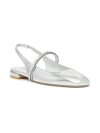 Stefanie Crystal-Embellished Leather Slingback Flats