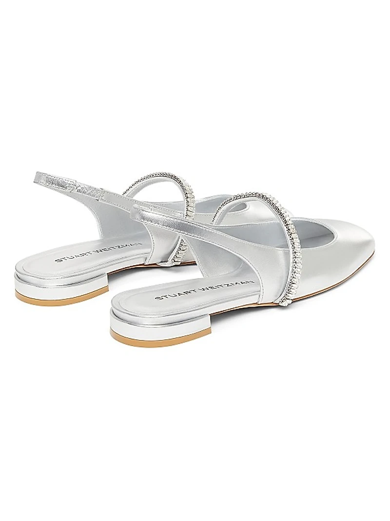 Stefanie Crystal-Embellished Leather Slingback Flats