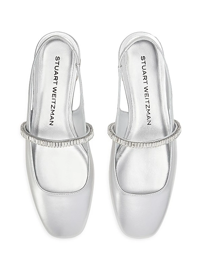Stefanie Crystal-Embellished Leather Slingback Flats