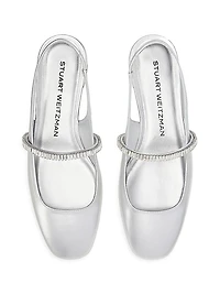 Stefanie Crystal-Embellished Leather Slingback Flats