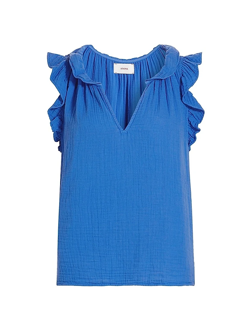 Bex Cotton Ruffle V-Neck Top