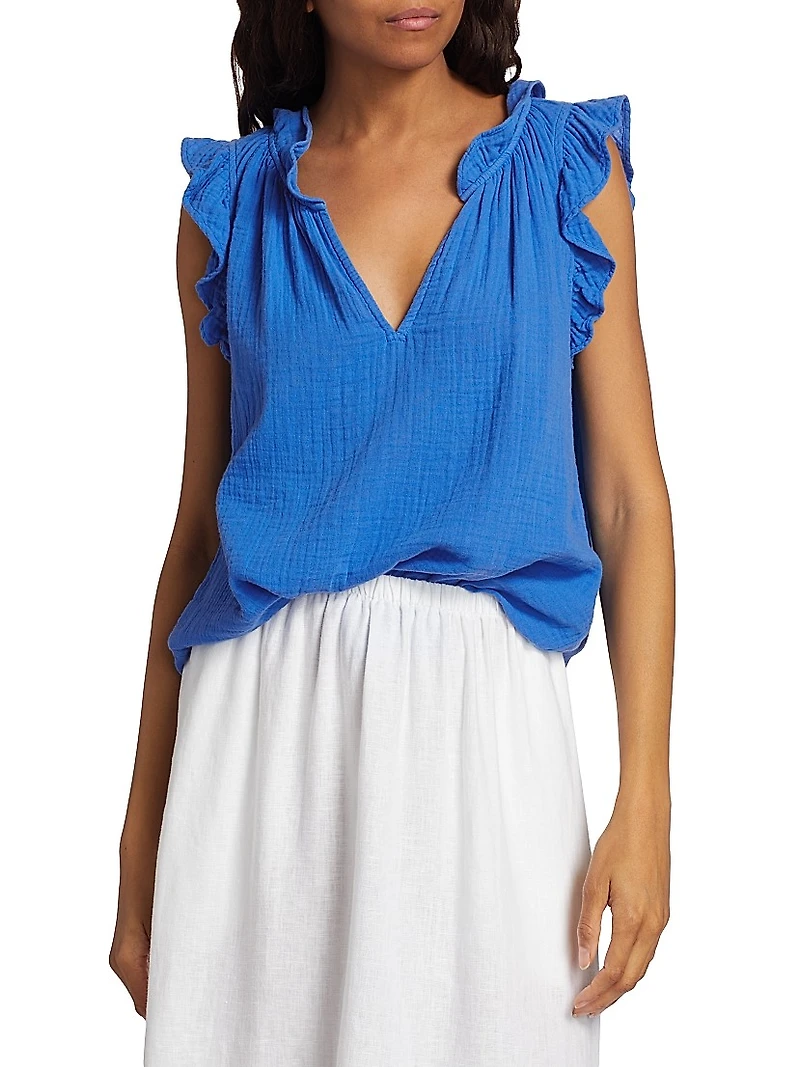Bex Cotton Ruffle V-Neck Top