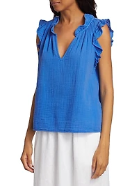Bex Cotton Ruffle V-Neck Top