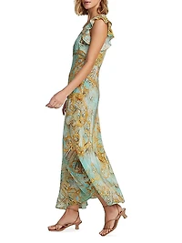 Leighton Baroque Silk-Blend Midi-Dress