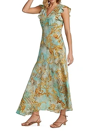 Leighton Baroque Silk-Blend Midi-Dress