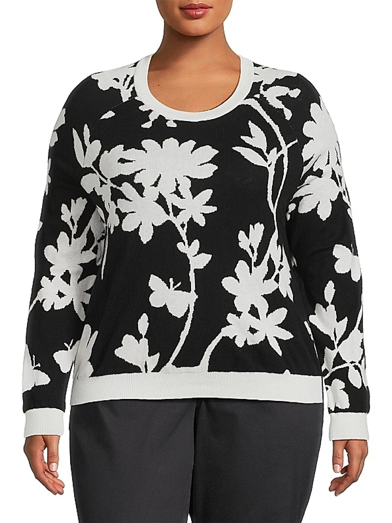 Floral Cotton-Blend Crewneck Sweater