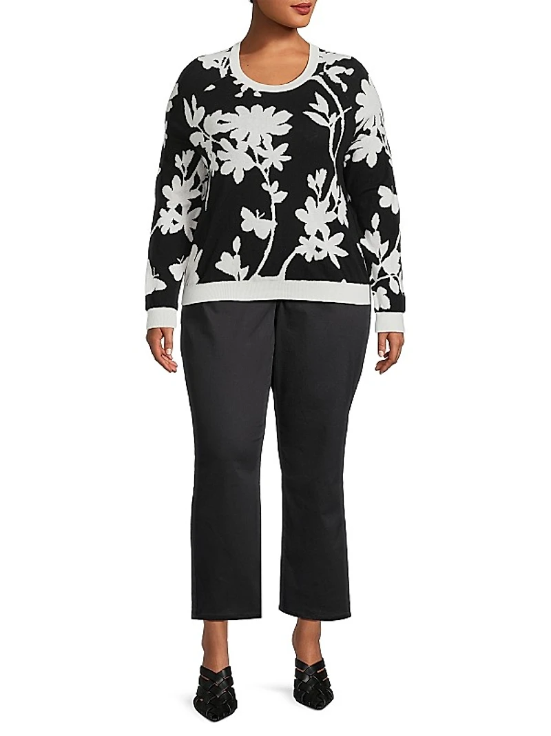 Floral Cotton-Blend Crewneck Sweater