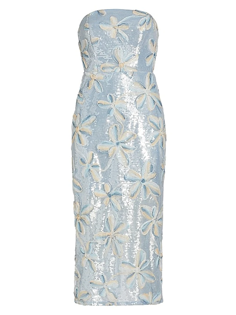 Floral Embroidered Sequin Strapless Dress