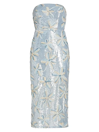Floral Embroidered Sequin Strapless Dress
