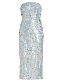 Floral Embroidered Sequin Strapless Dress
