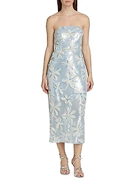 Floral Embroidered Sequin Strapless Dress