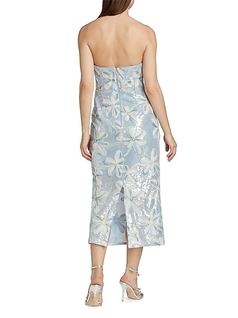 Floral Embroidered Sequin Strapless Dress