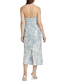 Floral Embroidered Sequin Strapless Dress
