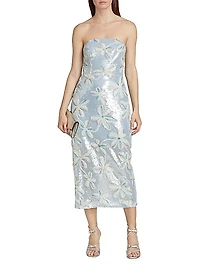 Floral Embroidered Sequin Strapless Dress