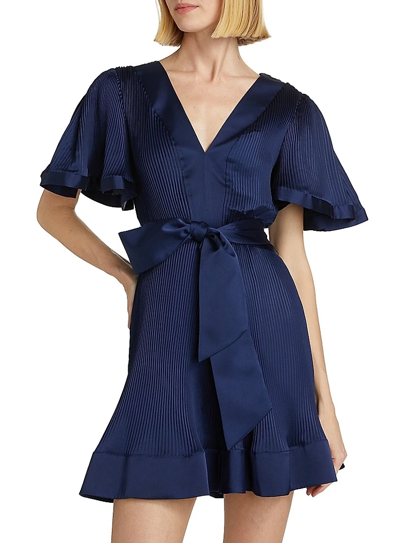 Ellie Satin Pleated Short-Sleeve Minidress