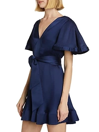 Ellie Satin Pleated Short-Sleeve Minidress