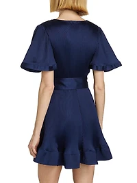 Ellie Satin Pleated Short-Sleeve Minidress