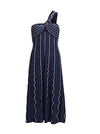 Zig-Zag One-Shoulder Knit Midi-Dress