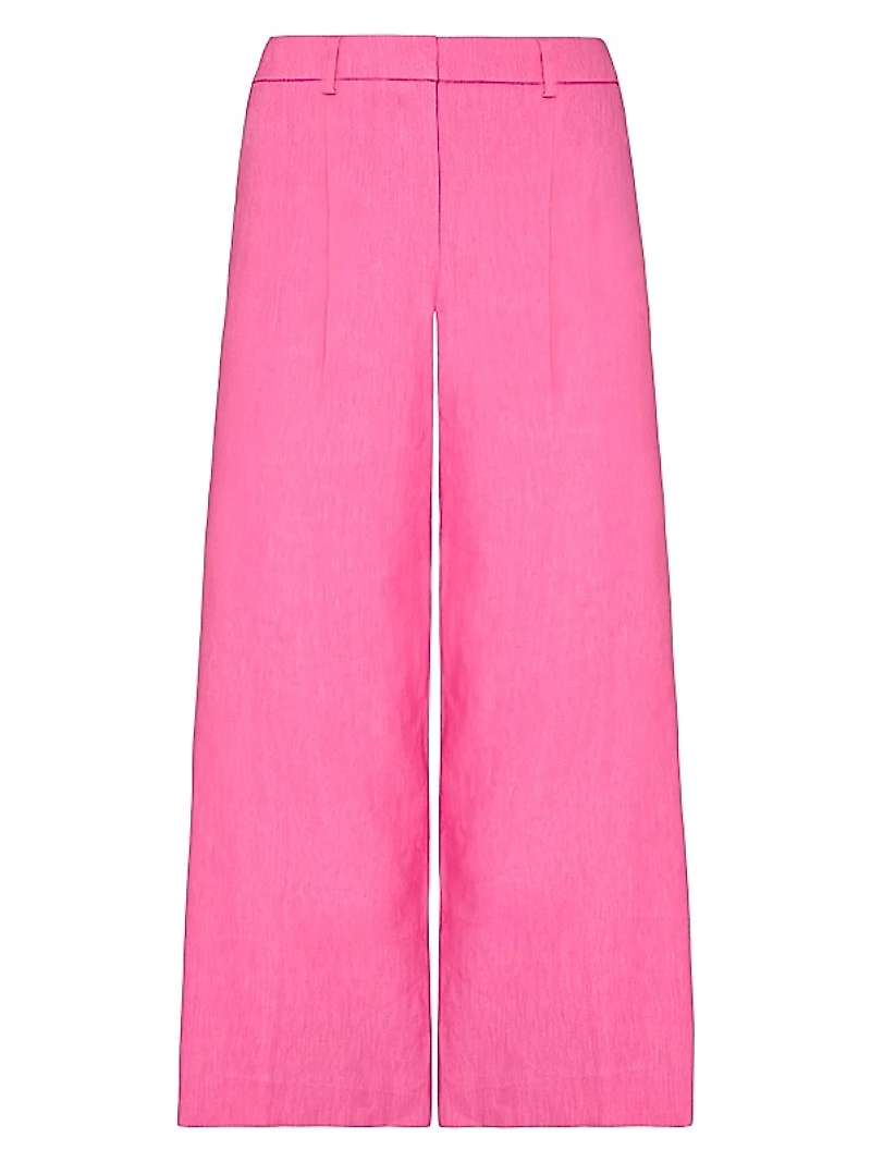 Linen-Blend Wide-Leg Crop Pants