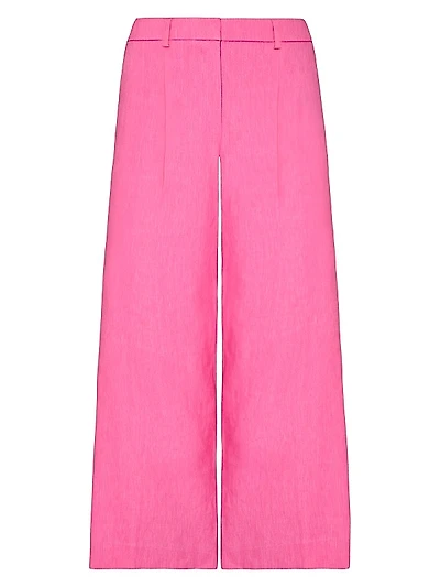 Linen-Blend Wide-Leg Crop Pants