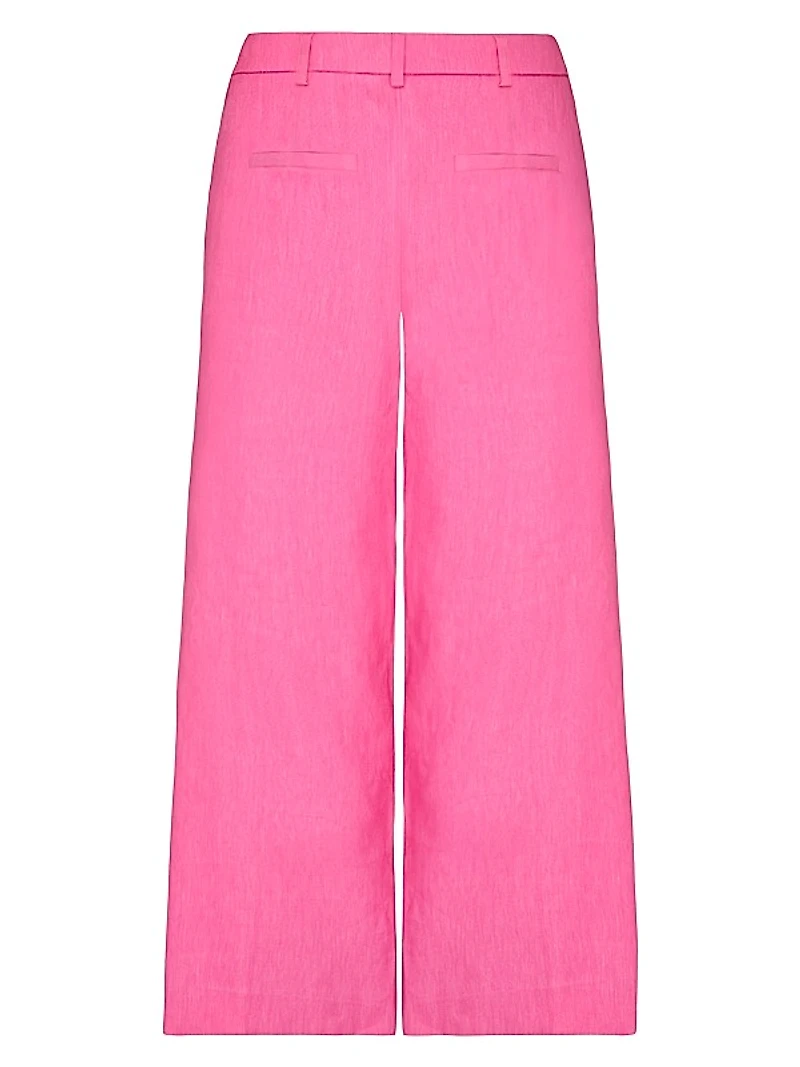 Linen-Blend Wide-Leg Crop Pants