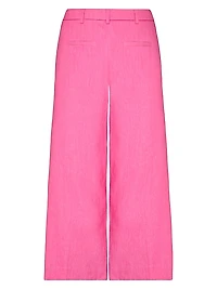 Linen-Blend Wide-Leg Crop Pants