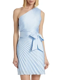 Estie Satin Pleated One-Shoulder Minidress