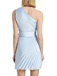 Estie Satin Pleated One-Shoulder Minidress