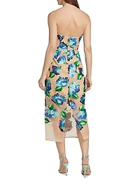 Pictorial Poppy Mesh Strapless Dress