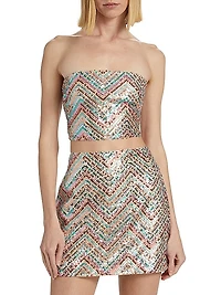 Chevron Sequined Strapless Crop Top