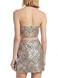 Chevron Sequined Strapless Crop Top