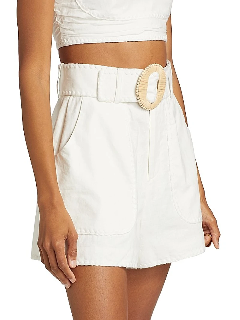 Orena Linen-Cotton Belted Shorts