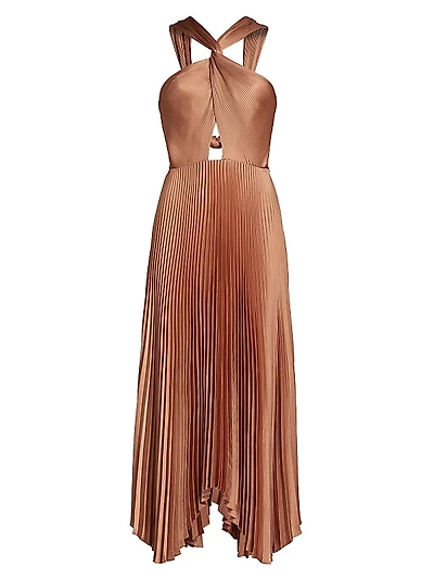 Athena II Pleated Halter Midi-Dress