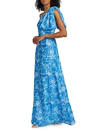 Chelsea Floral Chiffon One-Shoulder Gown