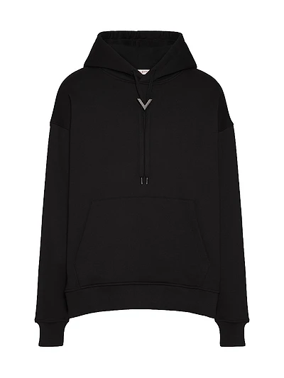 Cotton Hooded Sweatshirt with Metallic V Detail