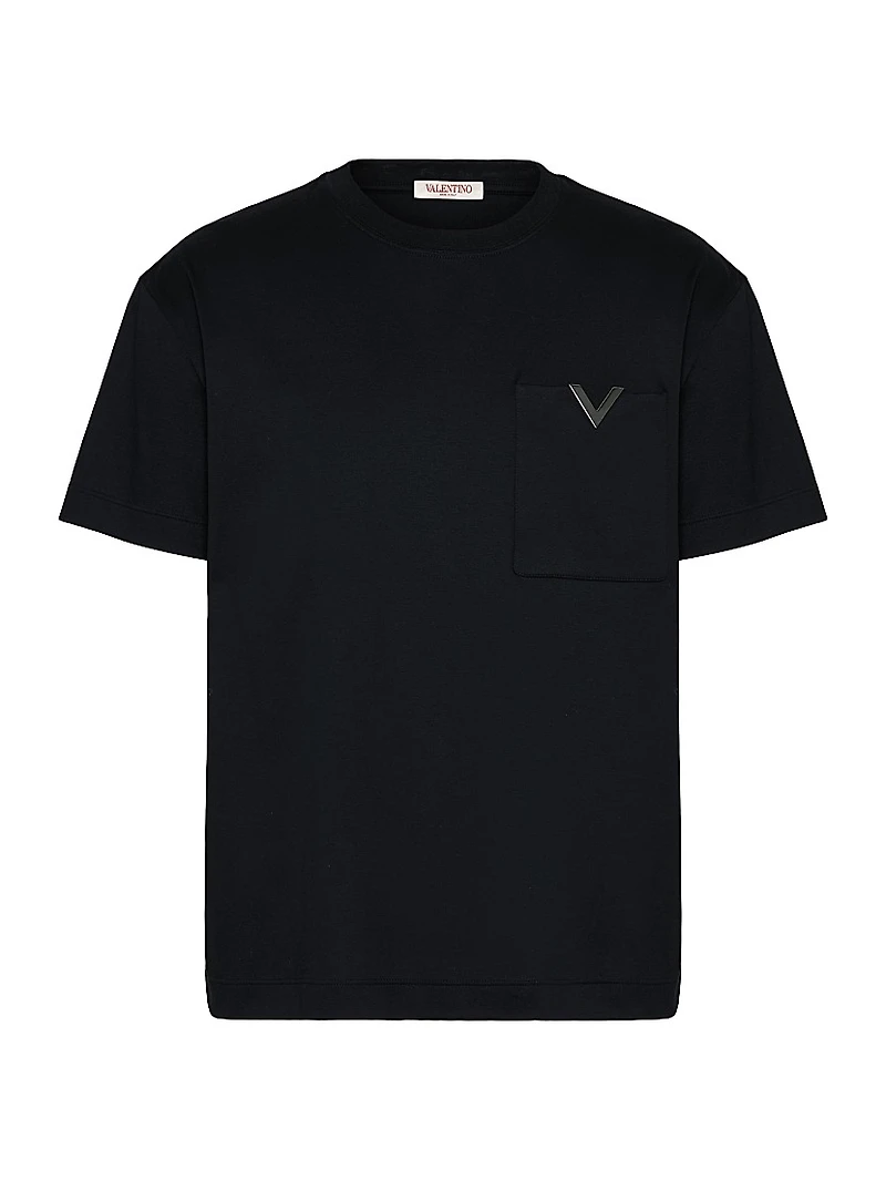 Cotton T-Shirt with Metallic V Detail