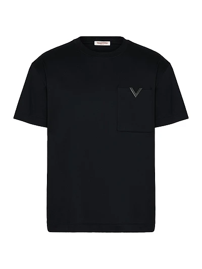 Cotton T-Shirt with Metallic V Detail