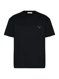Cotton T-Shirt with Metallic V Detail