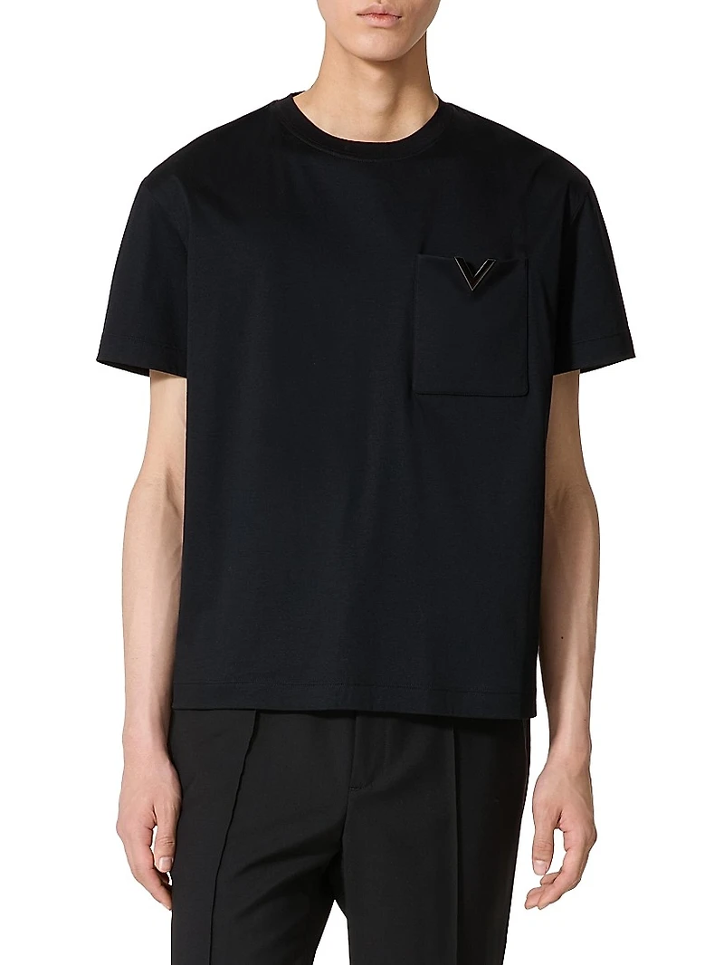 Cotton T-Shirt with Metallic V Detail