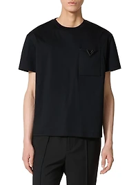 Cotton T-Shirt with Metallic V Detail