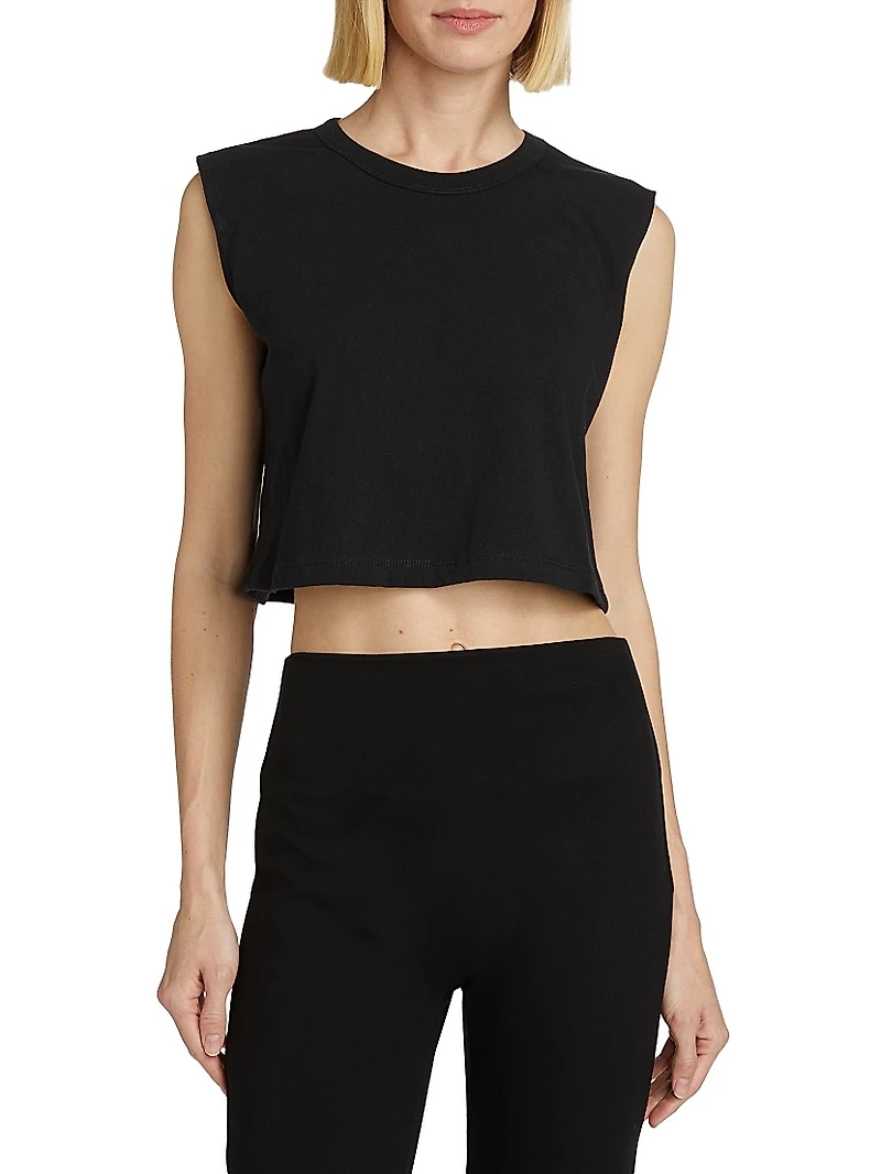 Cotton Boxy Crewneck Sleeveless Top