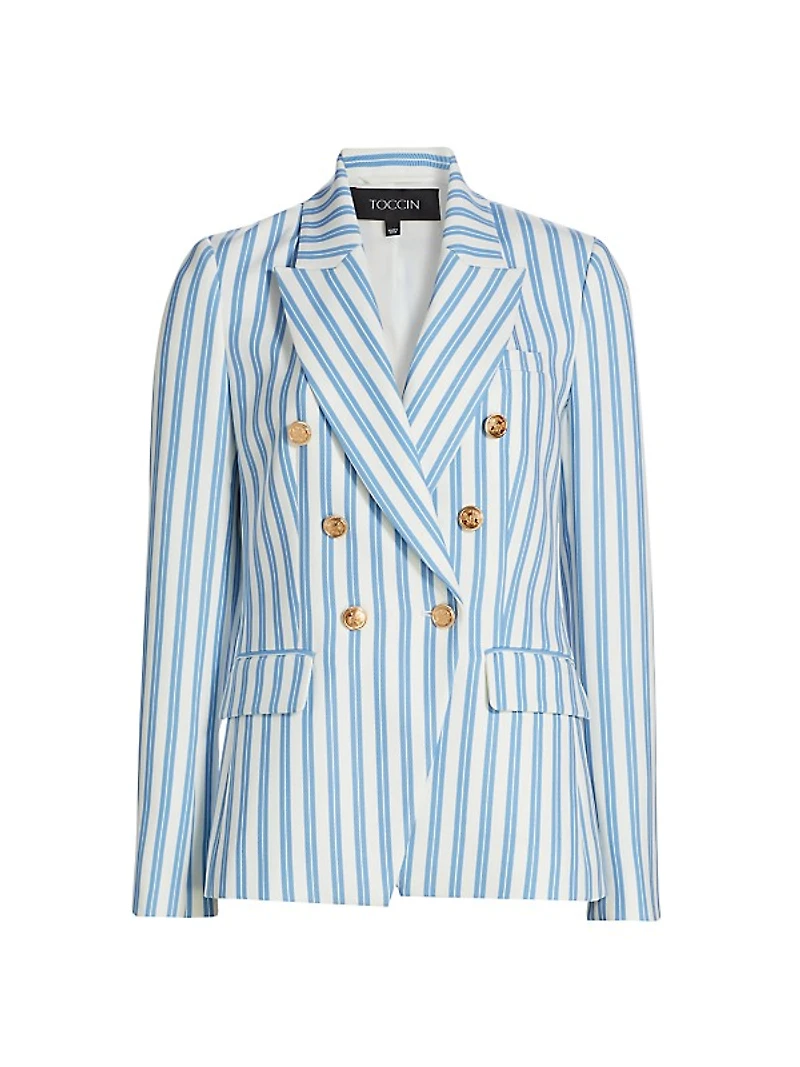 Kylie Striped Double-Breasted Cutaway Blazer