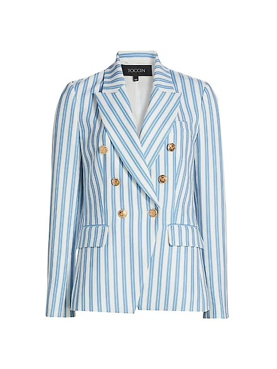 Kylie Striped Double-Breasted Cutaway Blazer