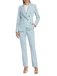 Kylie Striped Double-Breasted Cutaway Blazer