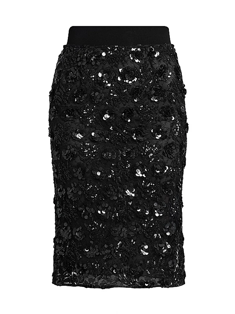 Floral Paillette Midi-Skirt