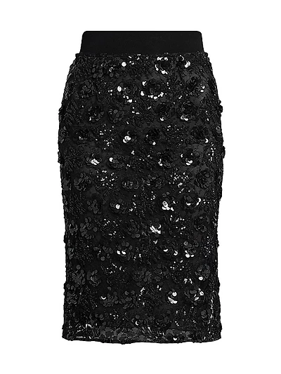 Floral Paillette Midi-Skirt