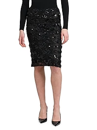 Floral Paillette Midi-Skirt