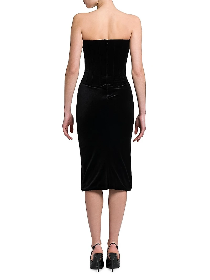 Velvet Strapless Corset Midi-Dress