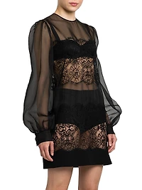 Organza Lace-Panel Minidress